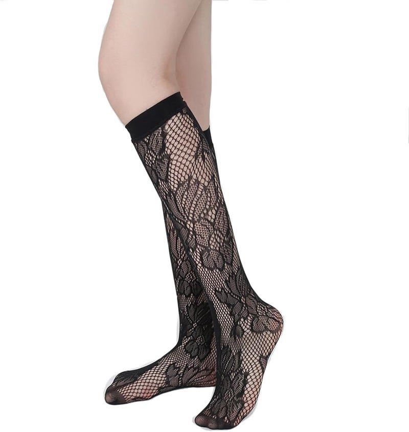 Benefeet Sox Womens Fishnet Knee High Socks White Black Lace Mesh Sexy Stockings Hollow Out Sheer Tube Calf Sock - Image 3